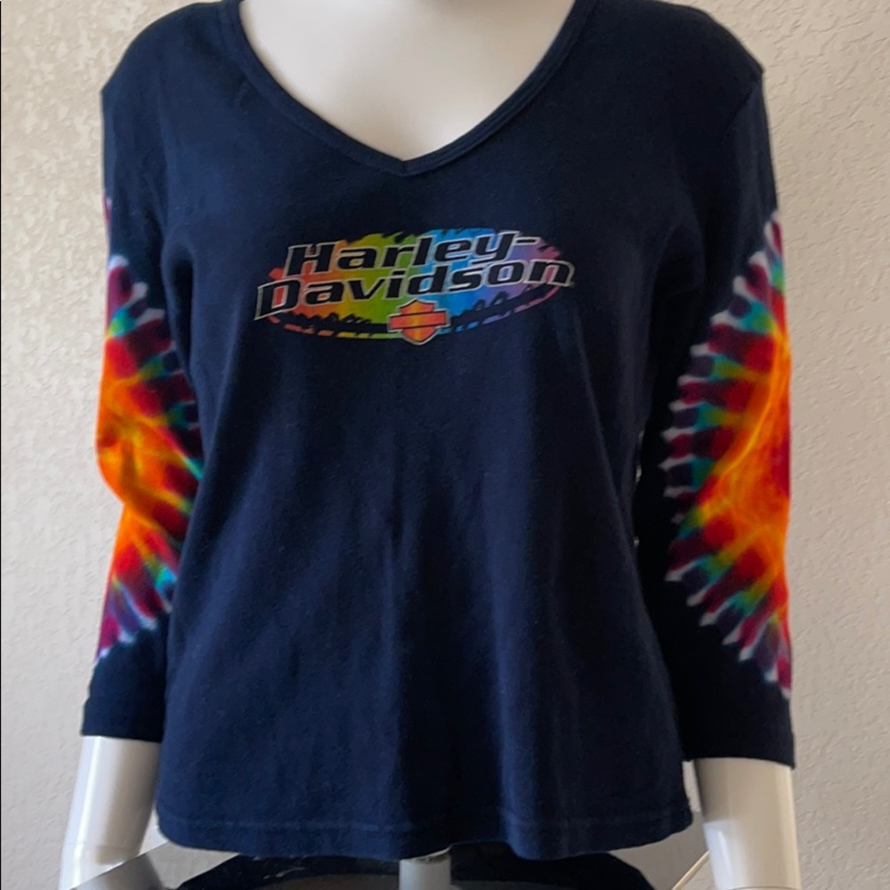 Harley Davidson Tye Dye V Neck Top XL Texas